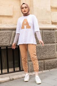 Modalamelif  A Nakış Detaylı İkili Takım Sütlü Kahve