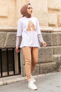 Modalamelif  A Nakış Detaylı İkili Takım Sütlü Kahve