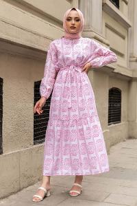 Modalamelif Beli Kuşaklı Nakış Detaylı  Elbise Kırmızı