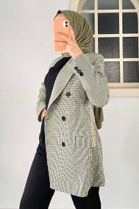 Modalamelif Düğme Detaylı Pötikare Blazer Ceket  Yeşil