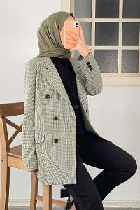 Modalamelif Düğme Detaylı Pötikare Blazer Ceket  Yeşil