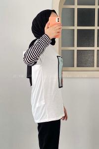 Modalamelif Face Mask Grils Oversize T-Shirt Beyaz