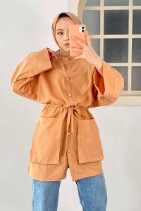 Modalamelif Hakim Yaka Bel Bağcıklı Tunik Somon