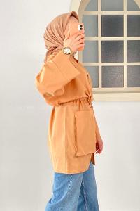Modalamelif Hakim Yaka Bel Bağcıklı Tunik Somon