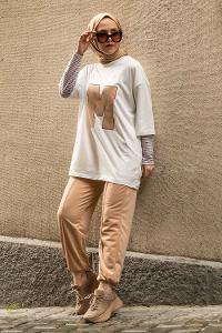 Modalamelif M Nakış Detaylı İkili Takım Sütlü Kahve