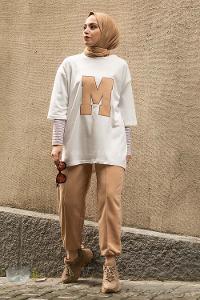 Modalamelif M Nakış Detaylı İkili Takım Sütlü Kahve