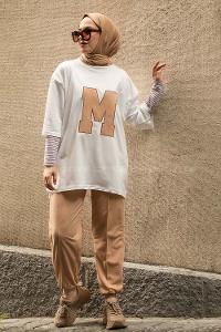 Modalamelif M Nakış Detaylı İkili Takım Sütlü Kahve