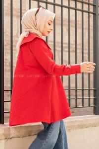 Modalamelif Önü Düğmeli Yaka Detaylı Tunik Kırmızı