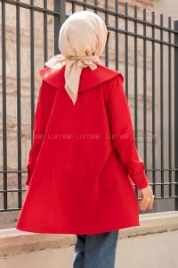 Modalamelif Önü Düğmeli Yaka Detaylı Tunik Kırmızı