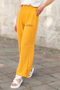 Modalamelif Bel Lastikli Yazı Baskılı Bol Paça Eşofman Hardal