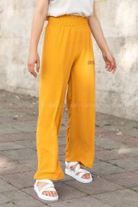 Modalamelif Bel Lastikli Yazı Baskılı Bol Paça Eşofman Hardal