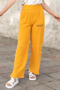Modalamelif Bel Lastikli Yazı Baskılı Bol Paça Eşofman Hardal