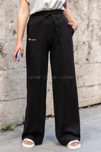 Modalamelif Bol Paça Champion Nakışlı Eşofman Siyah