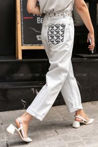 Modalamelif Çakım Düğmeli Çift Cepli Jean Buz Mavisi