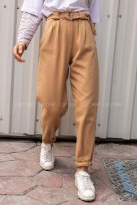 Modalamelif Duble Paça Beli Kemer Detaylı Pantolon Camel