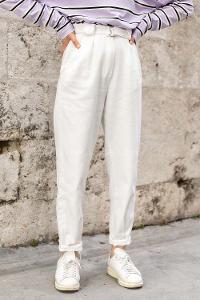 Modalamelif Duble Paça Beli Kemer Detaylı Pantolon Ekru