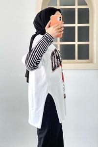 Modalamelif  Harvard Baskılı Bisiklet Yaka T-Shirt Beyaz