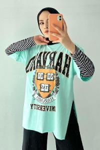 Modalamelif  Harvard Baskılı Bisiklet Yaka T-Shirt Mint