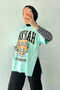 Modalamelif  Harvard Baskılı Bisiklet Yaka T-Shirt Mint