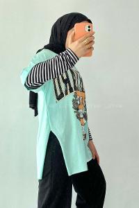 Modalamelif  Harvard Baskılı Bisiklet Yaka T-Shirt Mint