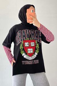 Modalamelif  Harvard Baskılı Bisiklet Yaka T-Shirt Siyah