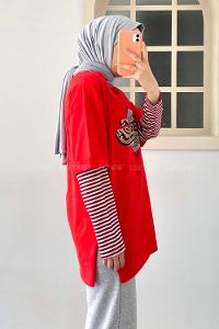 Modalamelif  Headster Baskılı Bisiklet Yaka T-Shirt Kırmızı