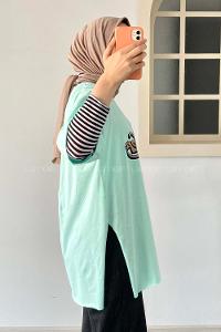 Modalamelif  Headster Baskılı Bisiklet Yaka T-Shirt Mint