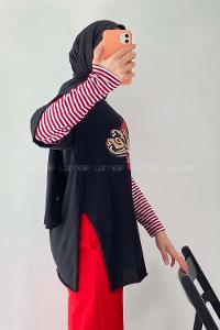 Modalamelif  Headster Baskılı Bisiklet Yaka T-Shirt Siyah