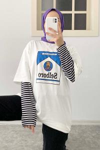 Modalamelif İstanbul Baskılı Oversize T-Shirt  Beyaz