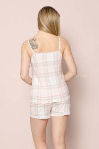 Modalamelif Kare Çizgi Desenli Askılı Şortlu Takımı Ekru-Pudra
