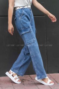 Modalamelif Kargo Cepli Bol Paça Jean Mavi