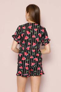 Modalamelif Karpuz Desenli Şortlu Takım Siyah