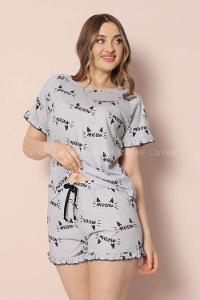 Modalamelif Meow Yazılı Şortlu Takım Gri