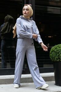 Modalamelif Nıke Nakışlı Kapüşonlu İkili Takım Gri