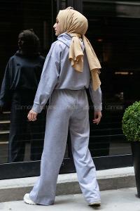 Modalamelif Nıke Nakışlı Kapüşonlu İkili Takım Gri