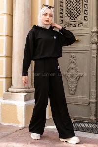 Modalamelif Nıke Nakışlı Kapüşonlu İkili Takım Siyah