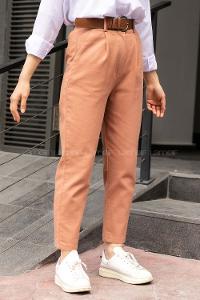 Modalamelif  Ön Pileli Beli Kemer Detaylı Pantolon Kiremit