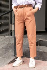 Modalamelif  Ön Pileli Beli Kemer Detaylı Pantolon Kiremit