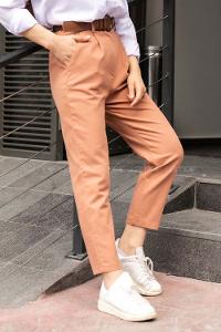 Modalamelif  Ön Pileli Beli Kemer Detaylı Pantolon Kiremit