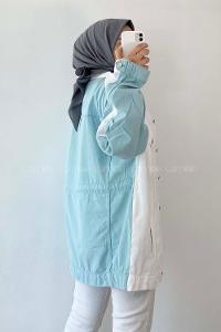 Modalamelif Önü Cıt Cıt Düğmeli Gizli Cepli Garnili Ceket Ekru-Mavi