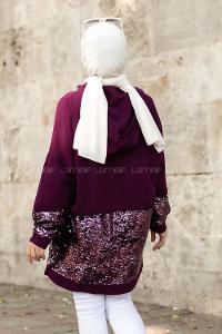 Modalamelif Önü Pul Payet Detaylı  Kapüşonlu Ceket Mor