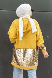 Modalamelif Önü Pul Payet Detaylı  Kapüşonlu Ceket Sarı