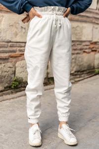 Modalamelif Paçası Cırt Bantlı Gabardin Pantolon Ekru