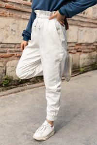 Modalamelif Paçası Cırt Bantlı Gabardin Pantolon Ekru