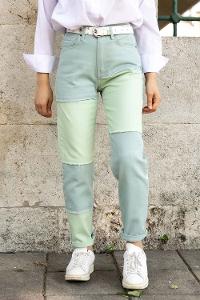 Modalamelif Parça Contrast Mom Jean Mint Pantolon