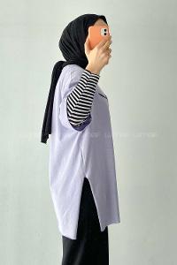 Modalamelif Park Yazılı Yanı Yırtmaçlı  T-Shirt Lila