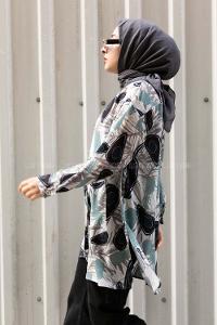 Modalamelif Yaprak Desen Baskılı Gömlek Çağla-Lacivert