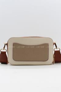 Lamelif Püskürtme Boyalı Metal Detay Çanta Krem-Vizon