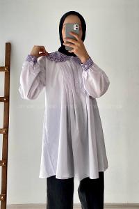 Modalamelif Bebe Yaka Pötikare Detaylı Tunik Beyaz-Lila