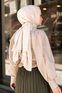 Modalamelif Bel Lastikli Pötikare Bluz Sütlü Kahve